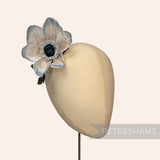 Petershams Millinery Supplies vintage 1960s German silk anemone flower hat mount with gradient petals on a display head