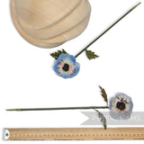 Petershams Millinery Supplies vintage 1960s blue silk anemone flower with wired stem and fuzzy center