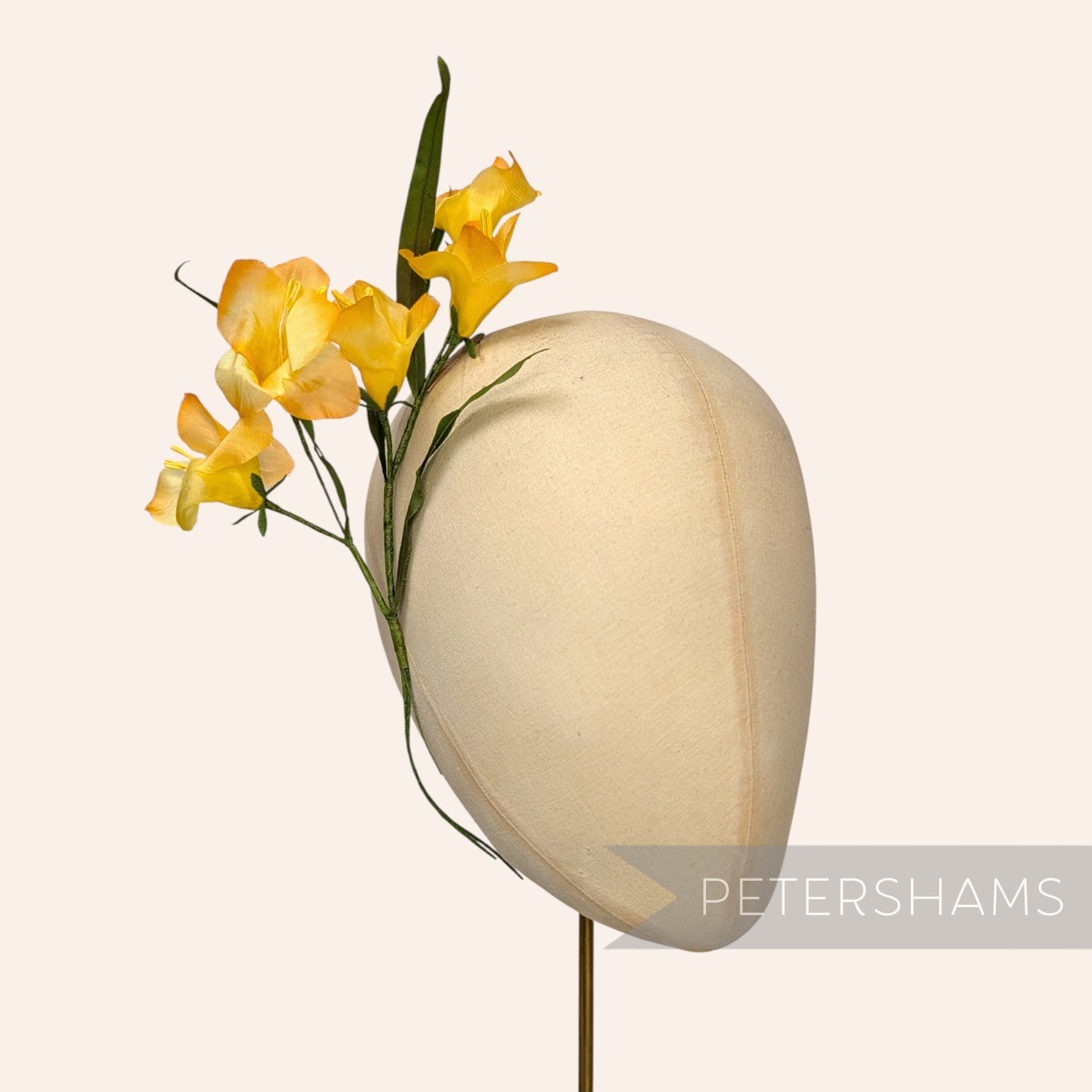 Petershams Millinery Supplies vintage 1960s yellow silk freesia flower mount