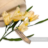 Petershams Millinery Supplies vintage 1960s German silk freesia flower mount in pale apricot with wired stems