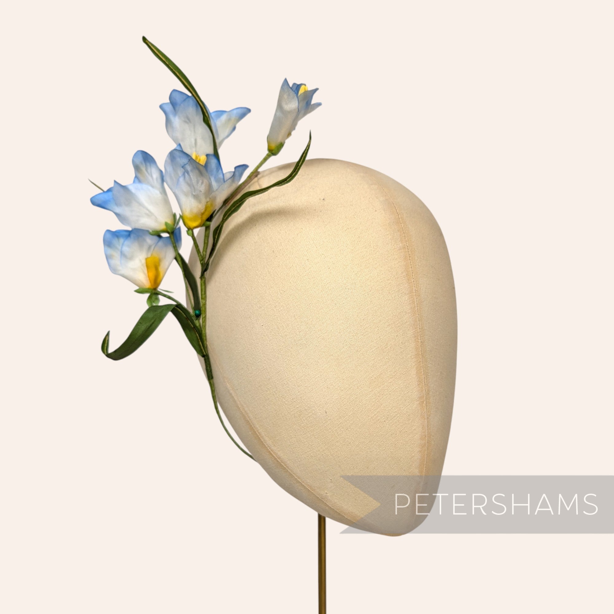 Petershams Millinery Supplies vintage 1960s German silk freesia flower mount with blue and yellow petals