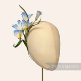 Petershams Millinery Supplies vintage 1960s German silk freesia flower mount with blue and yellow petals