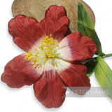 Petershams Millinery Supplies vintage German silk hibiscus flower in rust and white with long yellow stamens