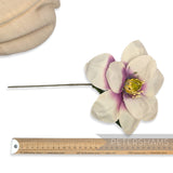Petershams Millinery Supplies vintage 18cm ivory and plum silk magnolia hat flower with wire stem
