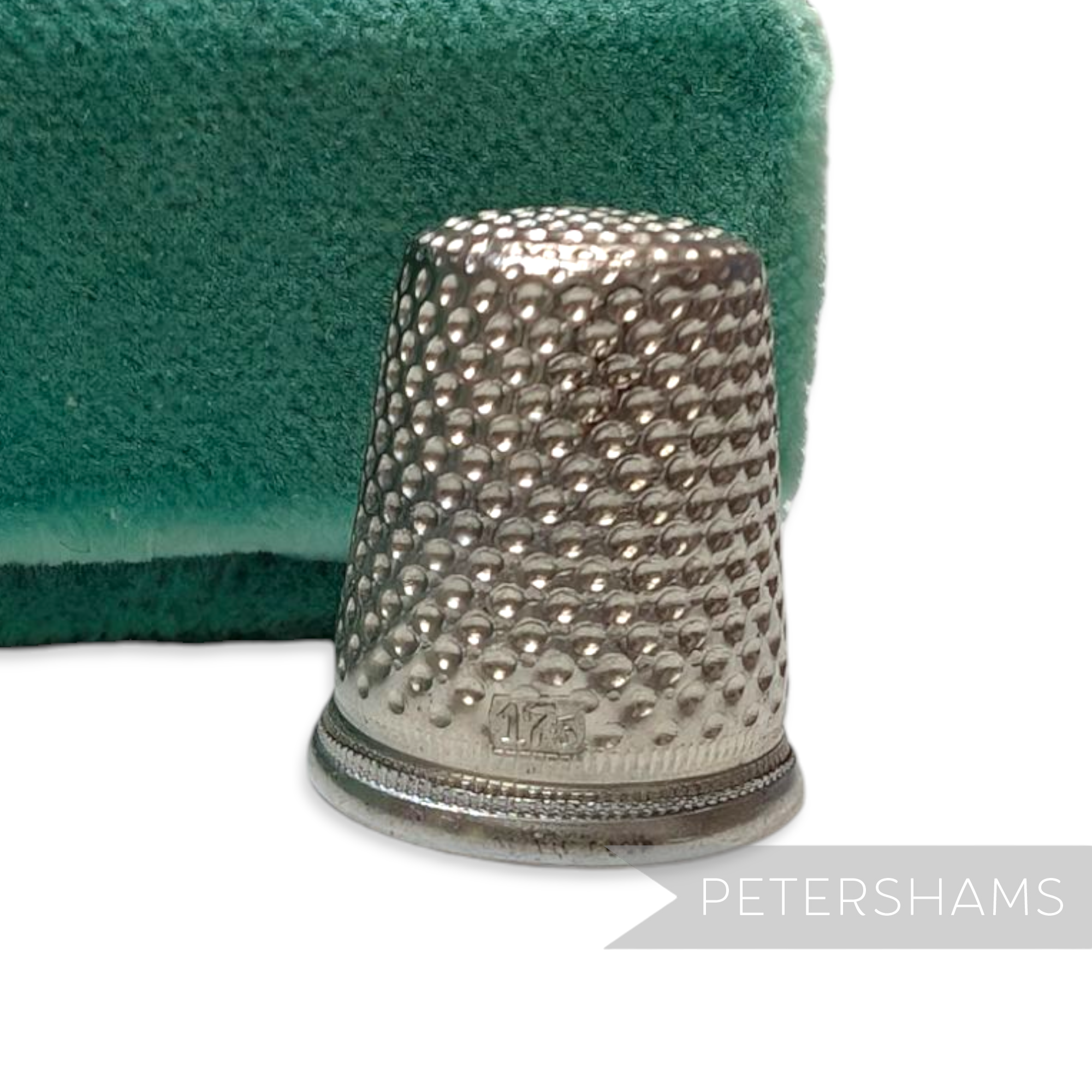Petershams Millinery Supplies vintage German steel sewing thimble with dimpled texture and size 17.5mm engraving