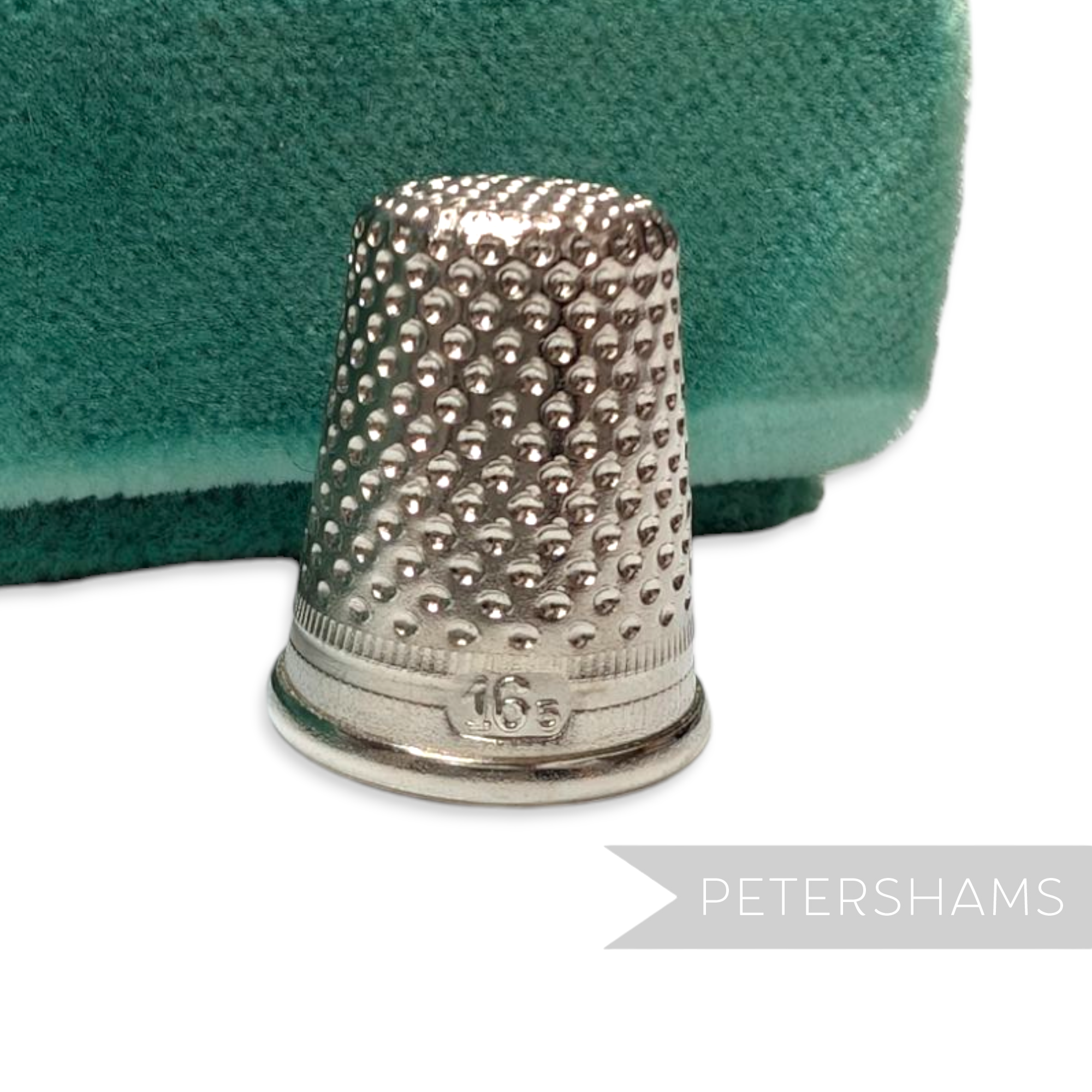 Petershams Millinery Supplies vintage German steel sewing thimble with dimpled surface and size 16 engraving