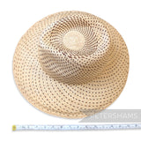 Petershams Millinery Supplies vintage Ecuador toquilla straw capeline with a spiral dash pattern and partially blocked crown