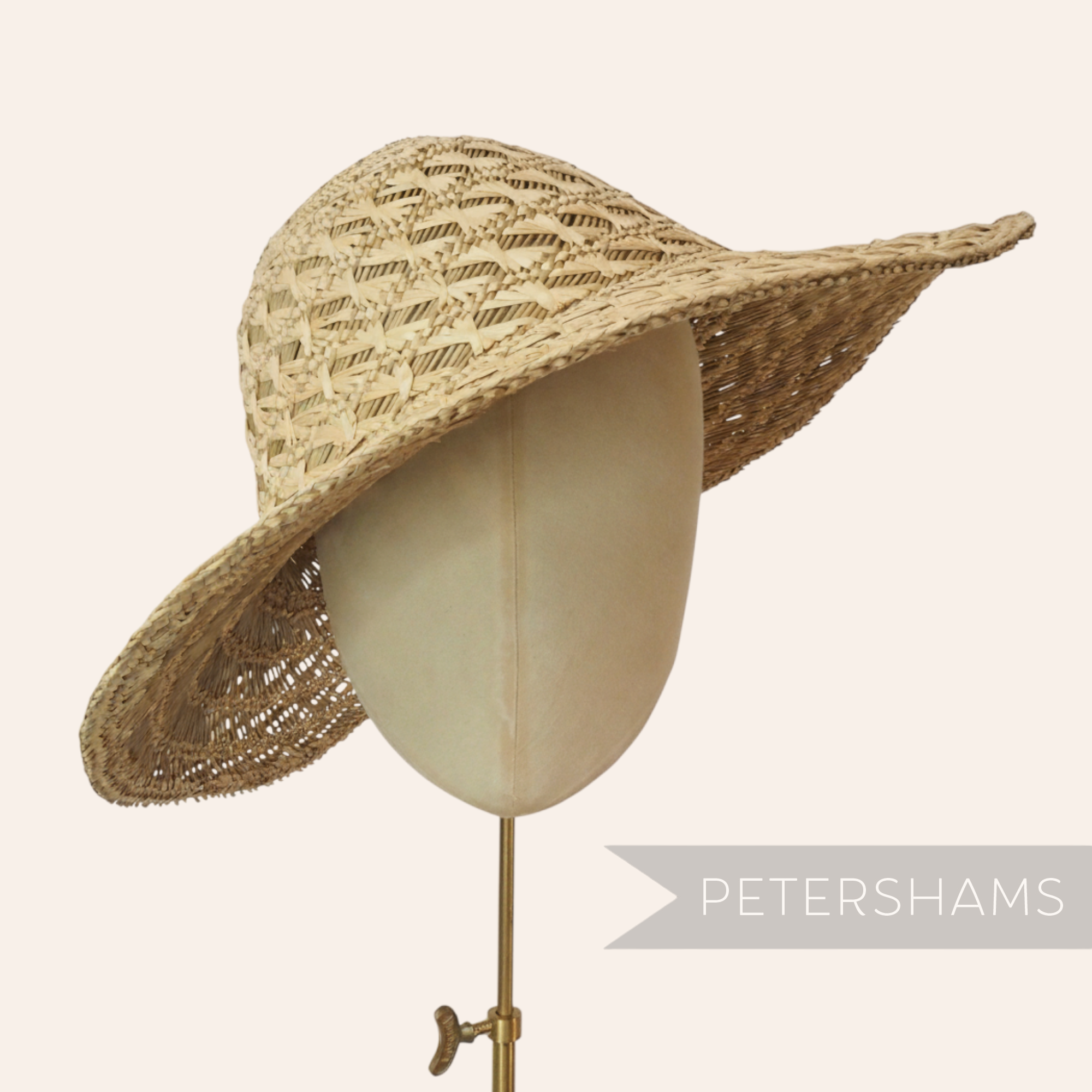 Petershams Millinery Supplies vintage 1950s handwoven seagrass and straw capeline hat body with diagonal twist detail