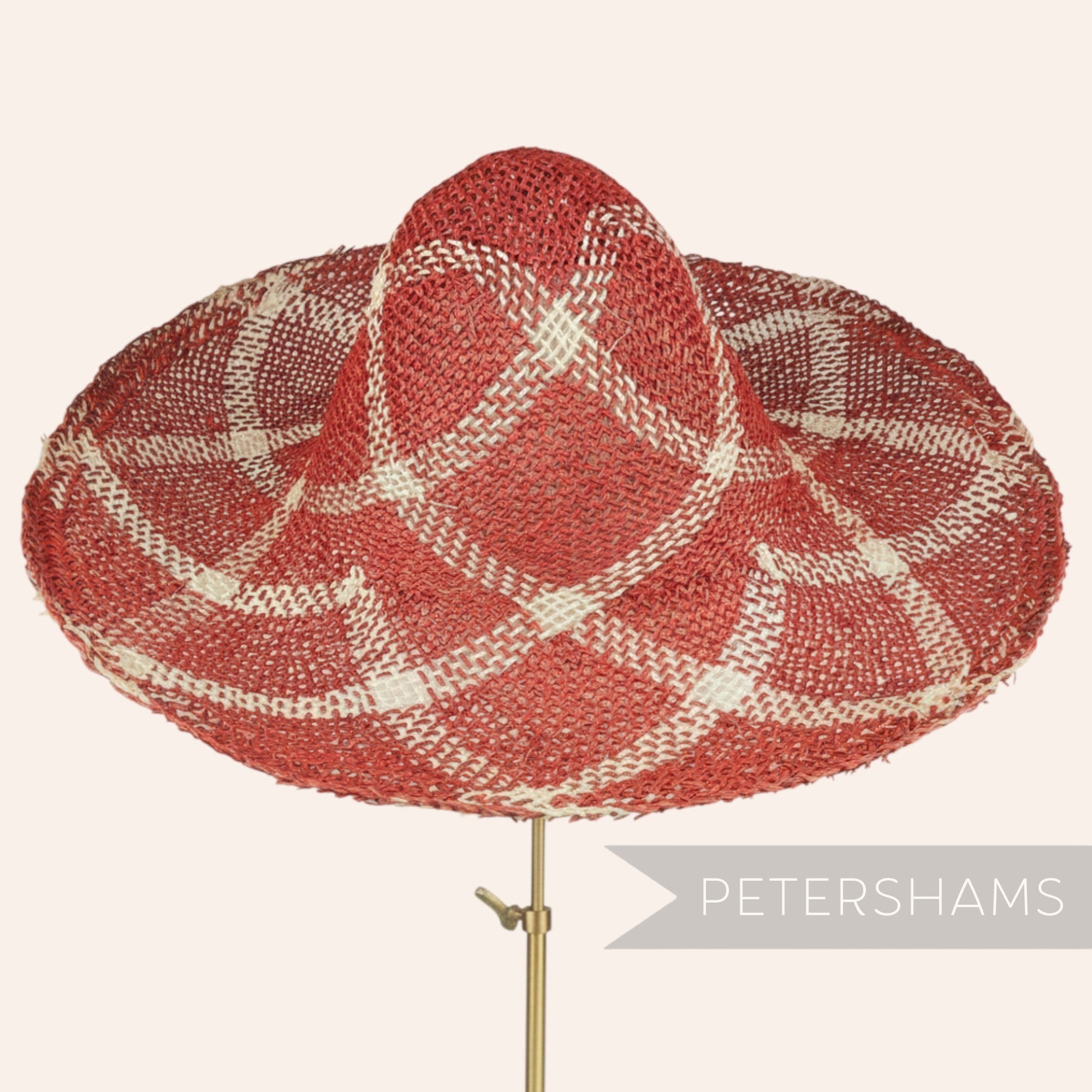 Petershams Millinery Supplies vintage 1990s red and white jute and seagrass straw capeline hat body
