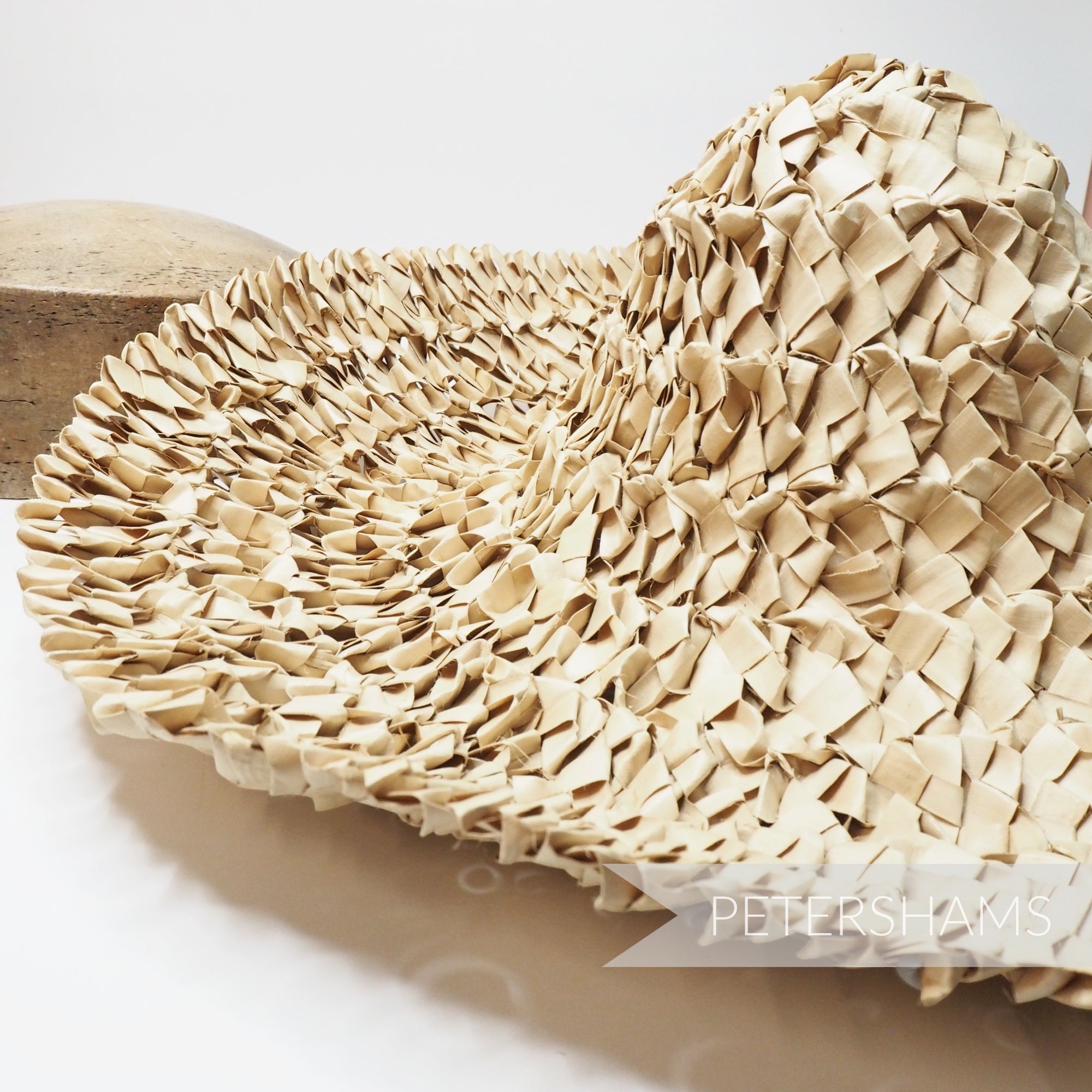 Petershams Millinery Supplies vintage 1960s natural straw capeline hat body with ruffled plaited texture