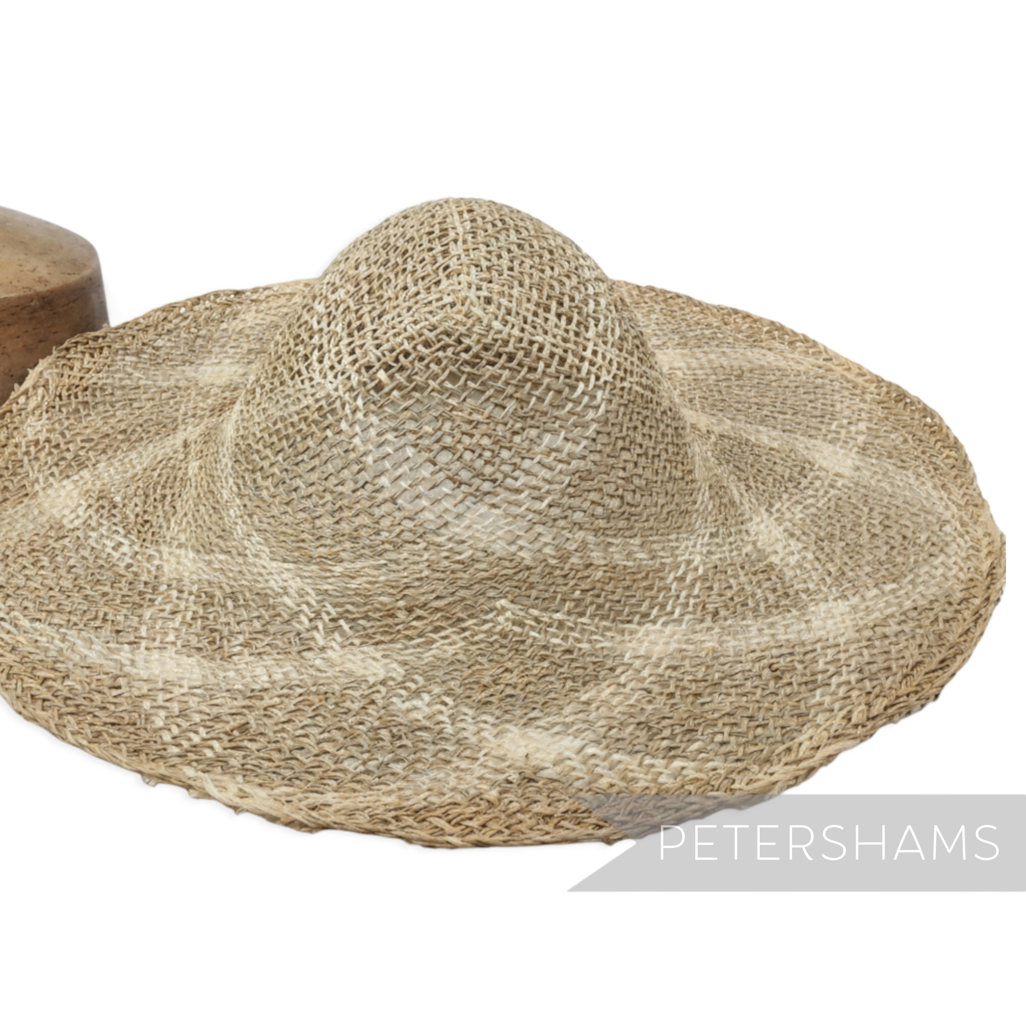 Petershams Millinery Supplies vintage 1990s seagrass and jute straw capeline hat body with roulette curve pattern