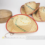 Petershams Millinery Supplies vintage 1950s children's straw cowboy hats with multicolour swirl patterns and red trim