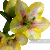 Petershams Millinery Supplies vintage Petra trumpet flower branch with gradient yellow petals and fuzzy stamens