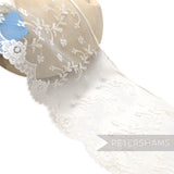 Petershams Millinery Supplies 13cm vintage 1990s white sheer lace trim with dainty floral pattern and scalloped edge