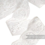 Petershams Millinery Supplies vintage 1990s white sheer lace trim with swirly cloud and floral pattern, 6cm wide. Perfect for Bridal, Lace and Weddings