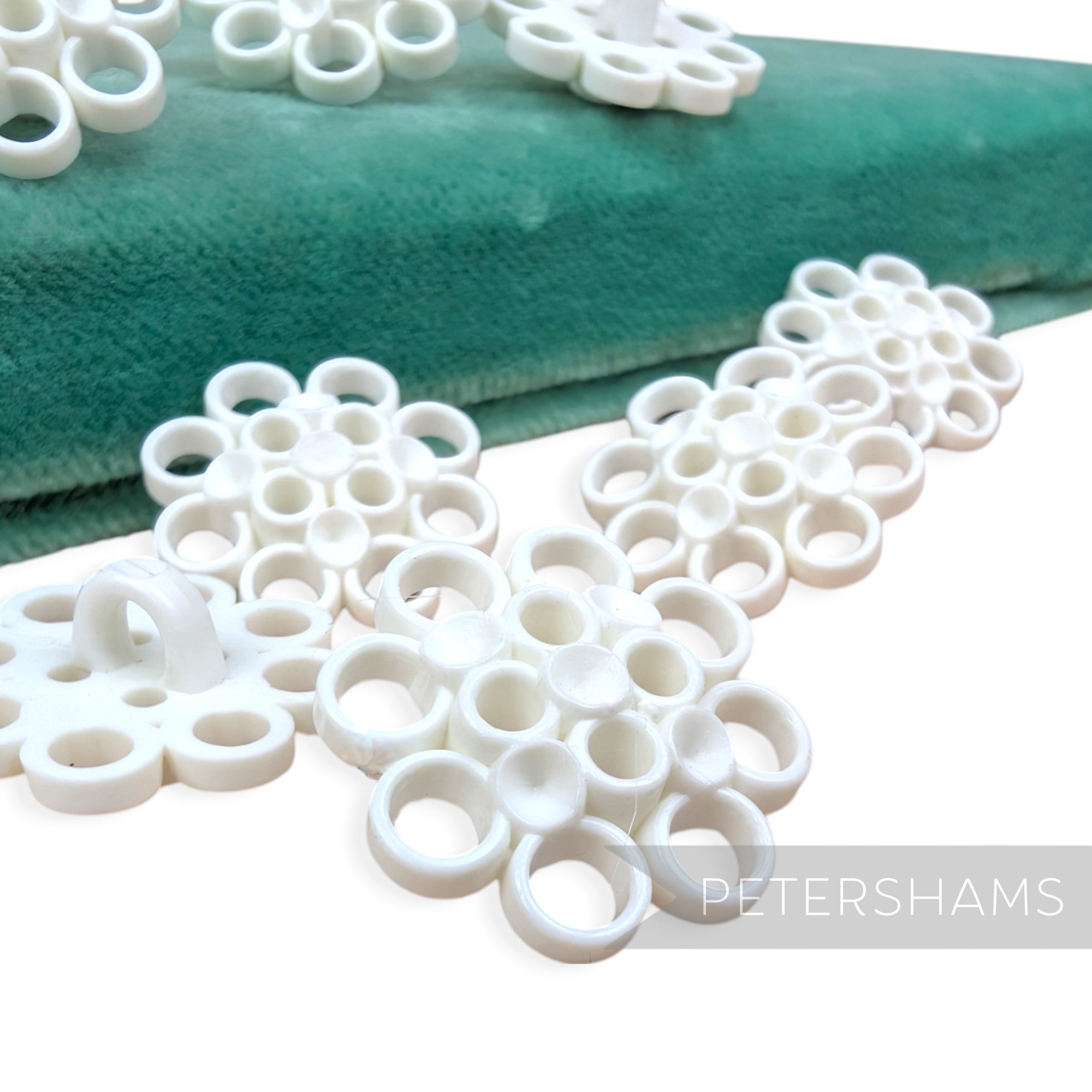 Petershams Millinery Supplies vintage 1960s white plastic circular pattern shank buttons for hats and fascinators