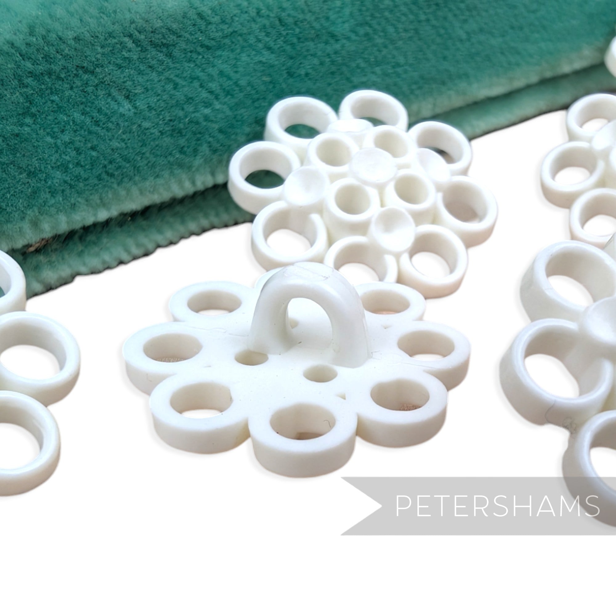 Petershams Millinery Supplies vintage 1960s white plastic circular shank buttons for hats and fascinators