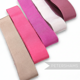 Petershams Millinery Supplies warm collection petersham ribbon assortment in shades of pink, beige, and mauve