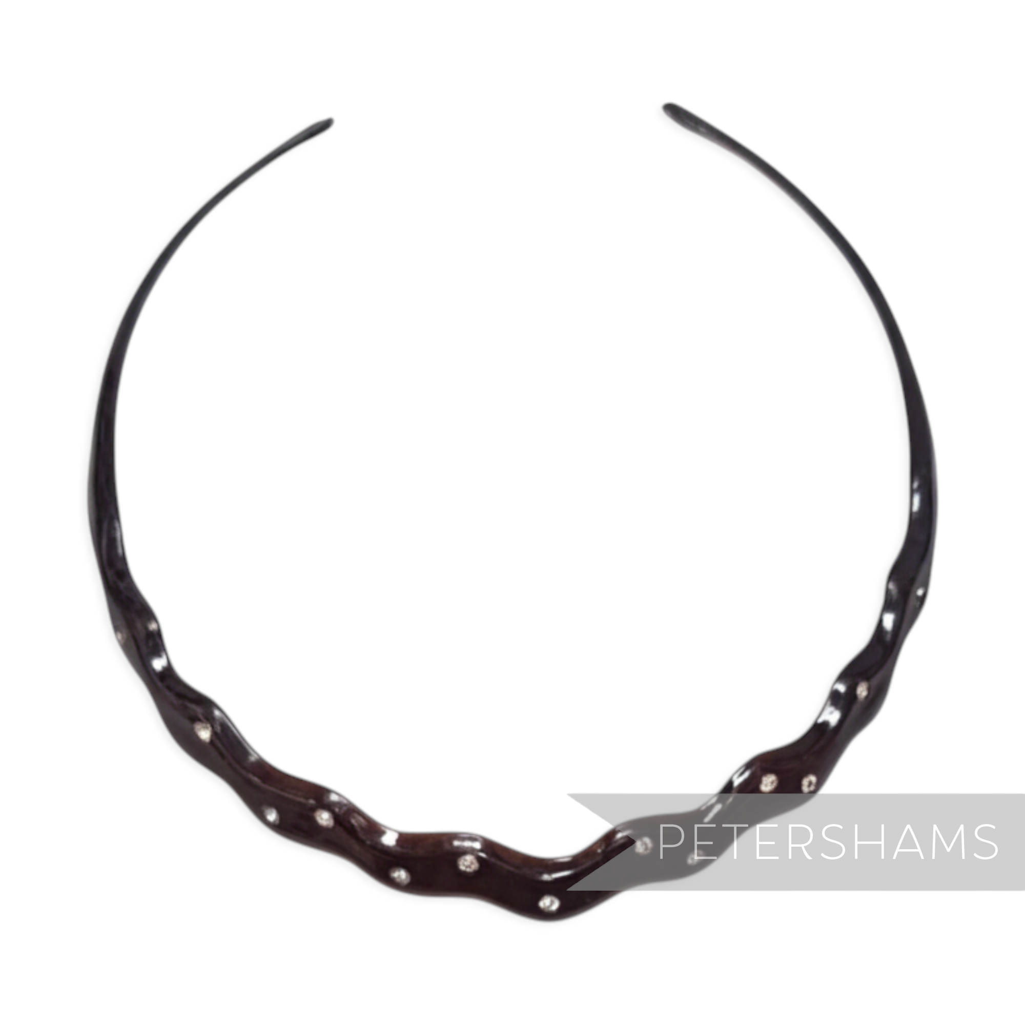 Petershams Millinery Supplies dark brown plastic headband with wavy design and scattered diamantes.