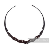 Petershams Millinery Supplies dark brown plastic headband with wavy design and scattered diamantes.
