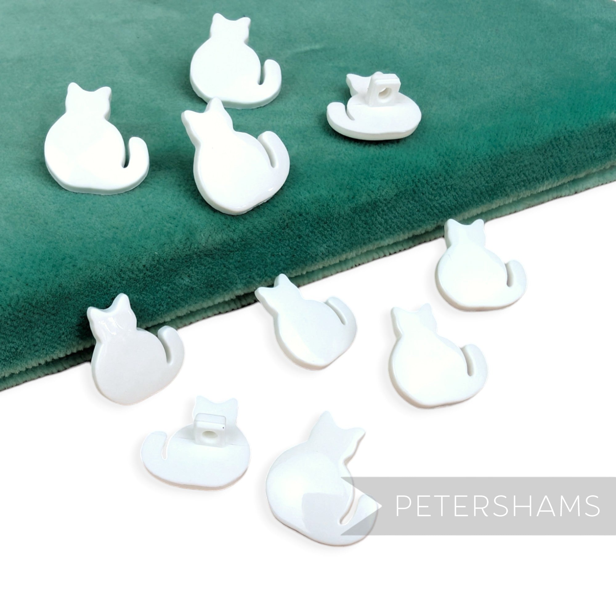Petershams Millinery Supplies 18mm white plastic cat-shaped shank buttons for sewing and craft projects