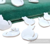Petershams Millinery Supplies 18mm white plastic cat shaped shank buttons with a glossy finish for sewing projects