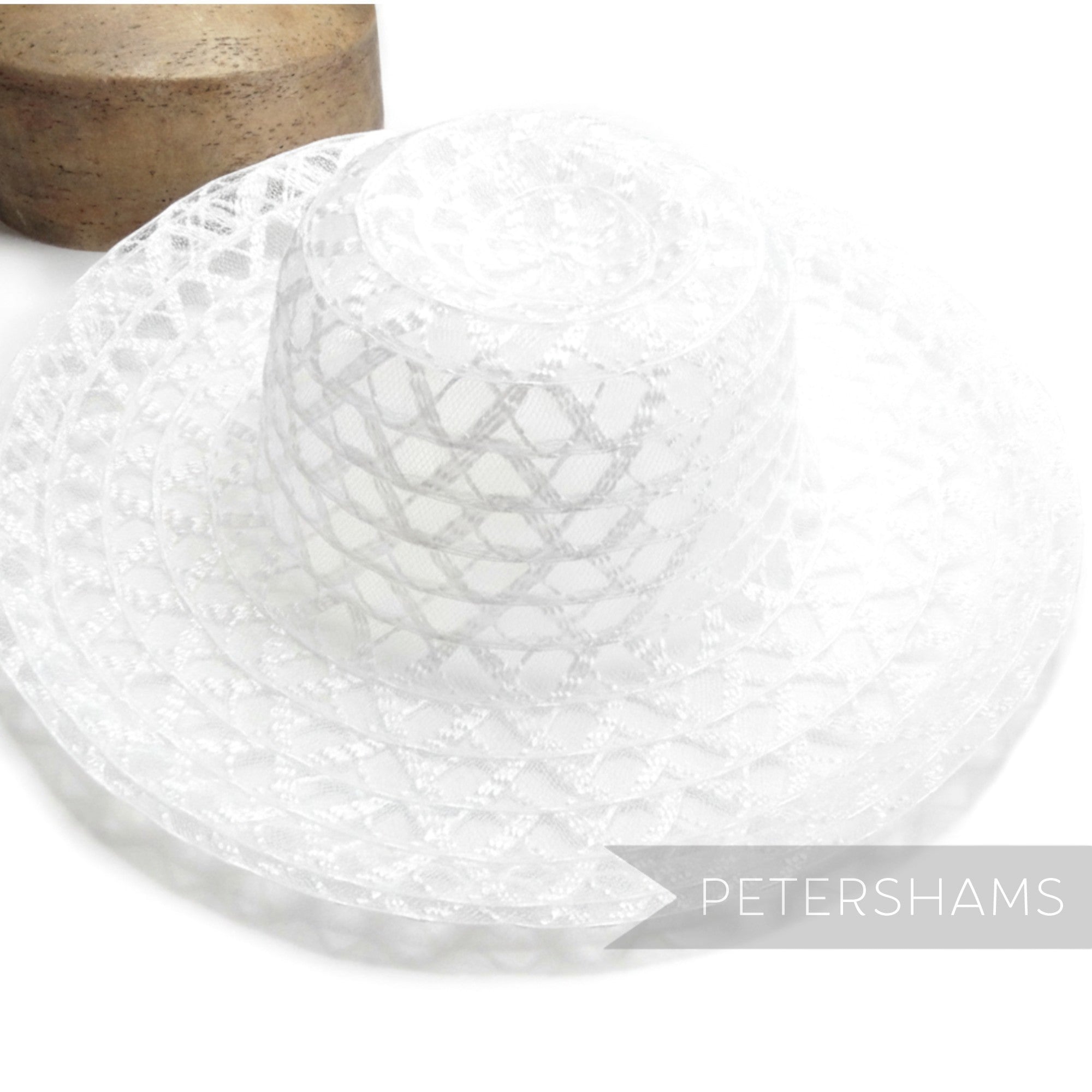 Petershams Millinery Supplies white zig zag threaded crinoline capeline hat body for millinery projects