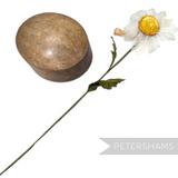 Petershams Millinery Supplies vintage white feather daisy flower with yellow velvet centre on a long green stem