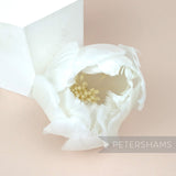 Petershams Millinery Supplies large white tulip feather flower made from cupped goose nagorie feathers with stamens.