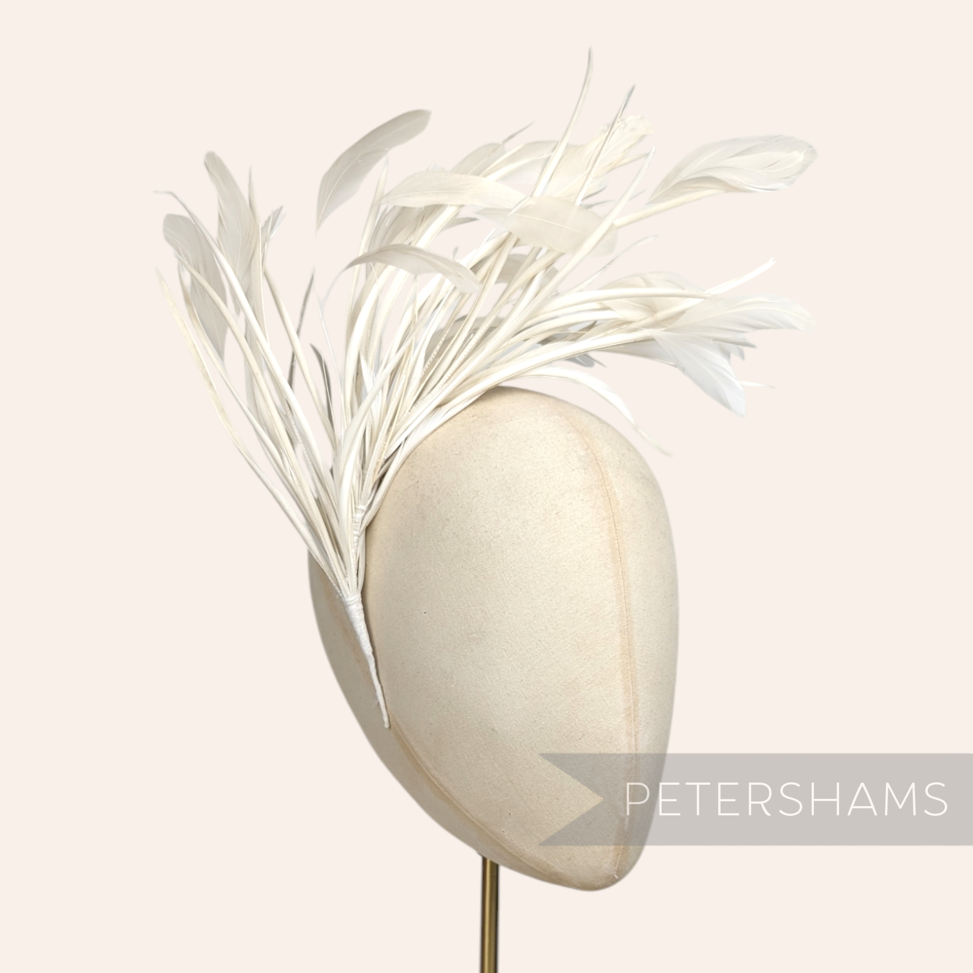 Petershams Millinery Supplies extra large white stripped coque and goose biot feather hat mount