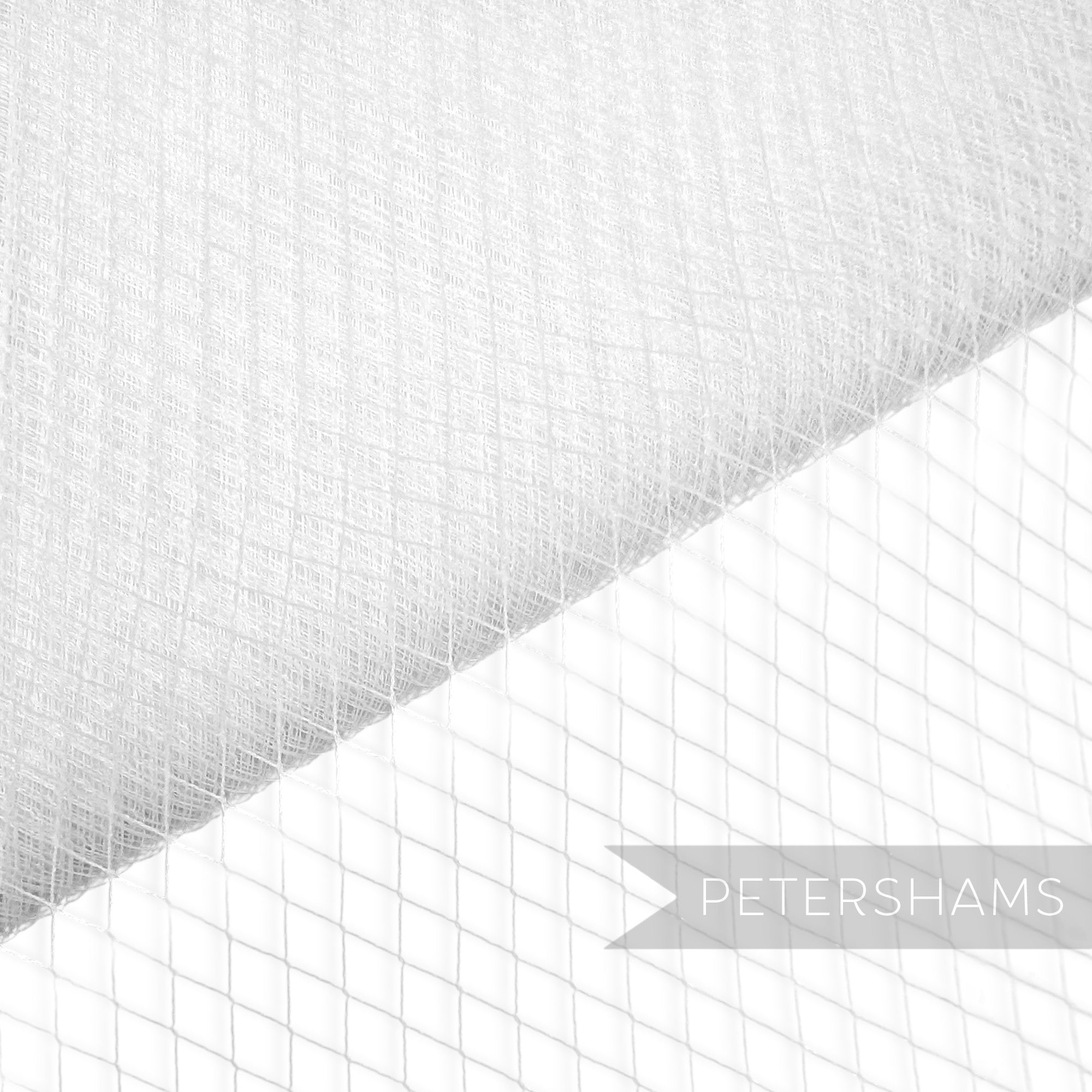 Petershams Millinery Supplies white fine weave veiling with small 5mm diamond pattern and scalloped edge