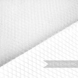 Petershams Millinery Supplies white fine weave veiling with small 5mm diamond pattern and scalloped edge