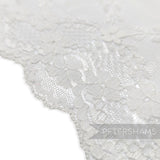 Petershams Millinery Supplies white sheer lace trim with floral scale pattern and scalloped edge for bridal veils
