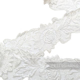 Petershams Millinery Supplies vintage 9cm sheer white lace trim with embroidered floral and leaf pattern