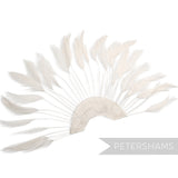 Petershams Millinery Supplies white stripped hackle feather fan on a cotton base for hat and fascinator trimming.