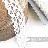 Petershams Millinery Supplies 25mm white vintage double row fine lace trim with delicate floral pattern