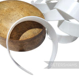 Petershams Millinery Supplies white plastic headband core blanks for DIY craft projects and millinery decoration.