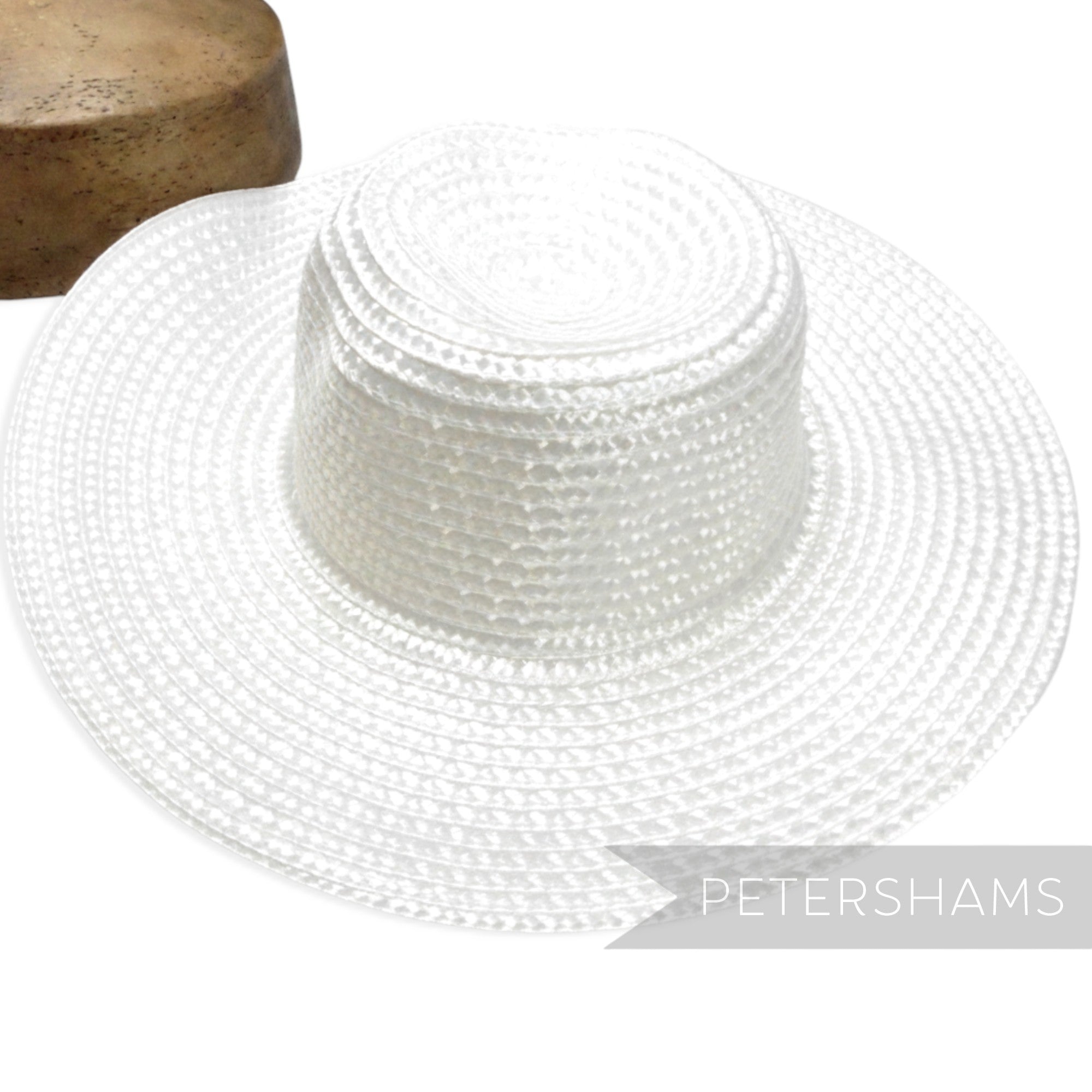 Petershams Millinery Supplies white shiny flat polybraid capeline hat body for millinery projects