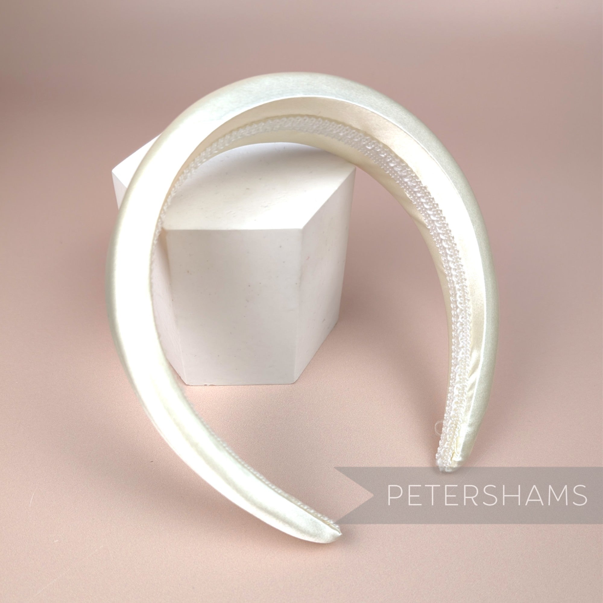 Petershams Millinery Supplies white satin 40mm super padded headband with smooth braid lining