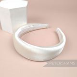 Petershams Millinery Supplies white satin 40mm super padded headband with smooth black braid lining