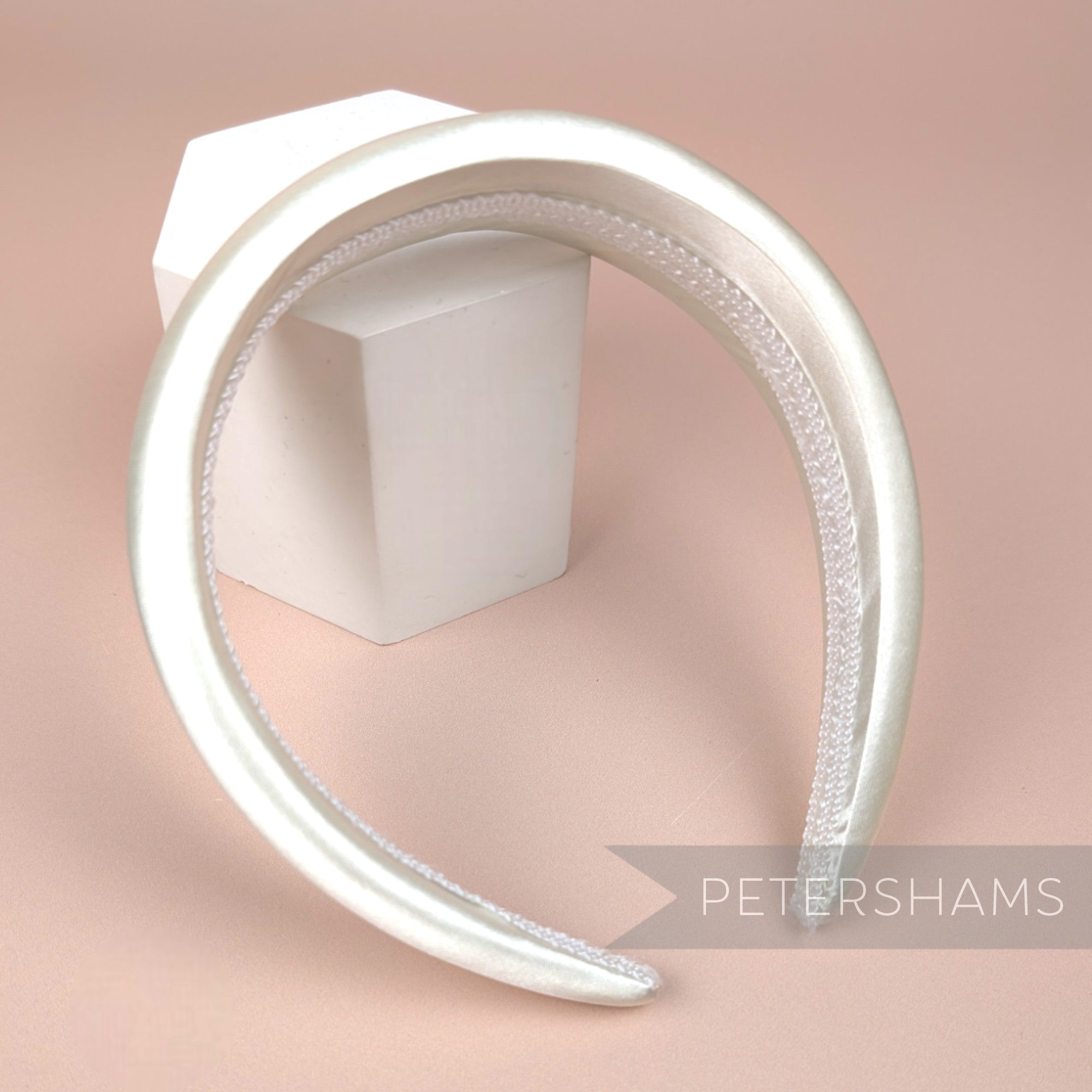 Petershams Millinery Supplies white satin 40mm super padded headband with smooth braid lining for millinery projects