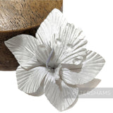 Petershams Millinery Supplies white silk orchid flower hat mount for fascinators and millinery projects.