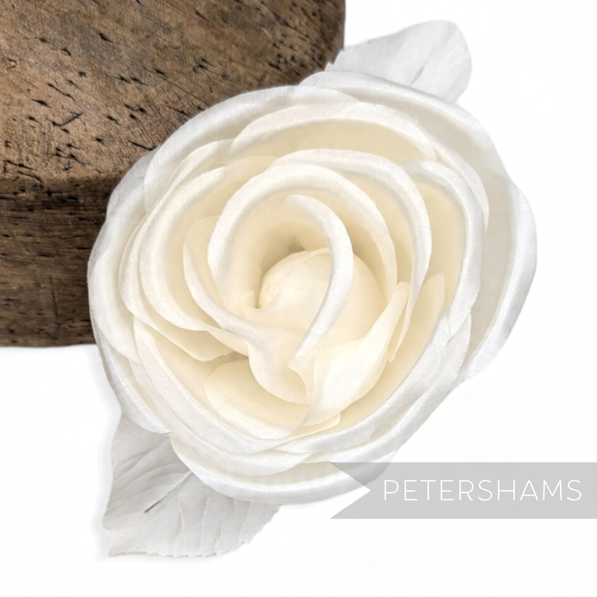 Petershams Millinery Supplies Carmel ivory silk rose flower hat mount with wired leaves and stem