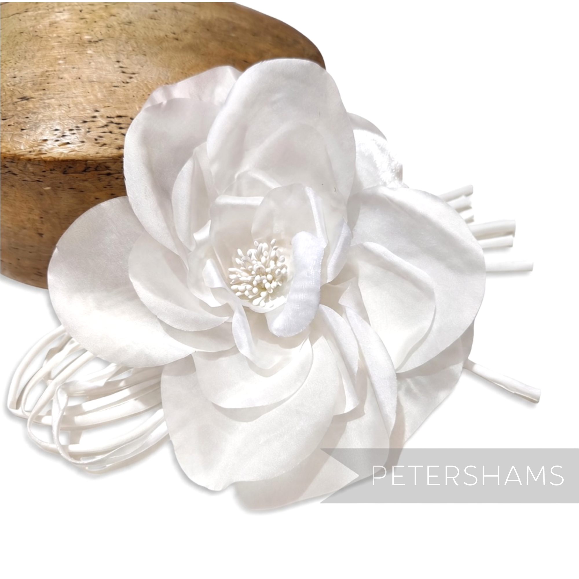 Petershams Millinery Supplies Bria ivory silk and velvet rose flower with stamens and hand rolled loops