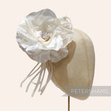 Petershams Millinery Supplies Bria ivory silk and velvet rose flower with stamens and silk loops on a wired stem