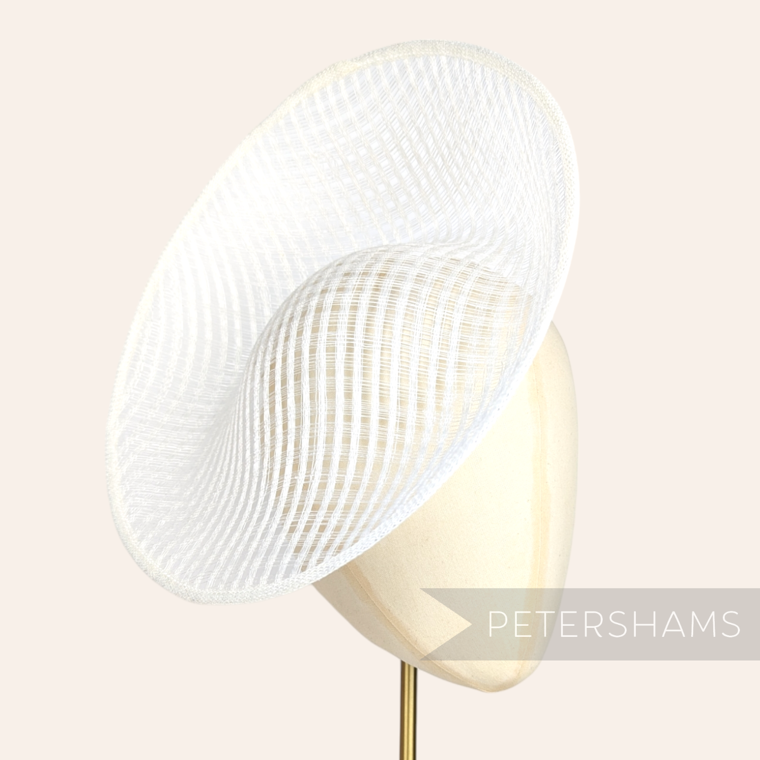 Petershams Millinery Supplies white Amanda lattice weave sinamay fascinator base with a deep upward scoop