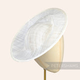 Petershams Millinery Supplies white sinamay fascinator hat base with orbital pleat design