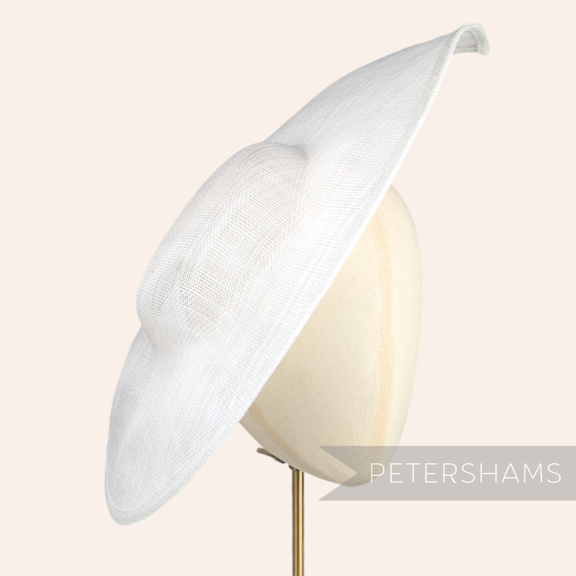 Petershams Millinery Supplies extra large white sinamay fascinator base with a pointed tip