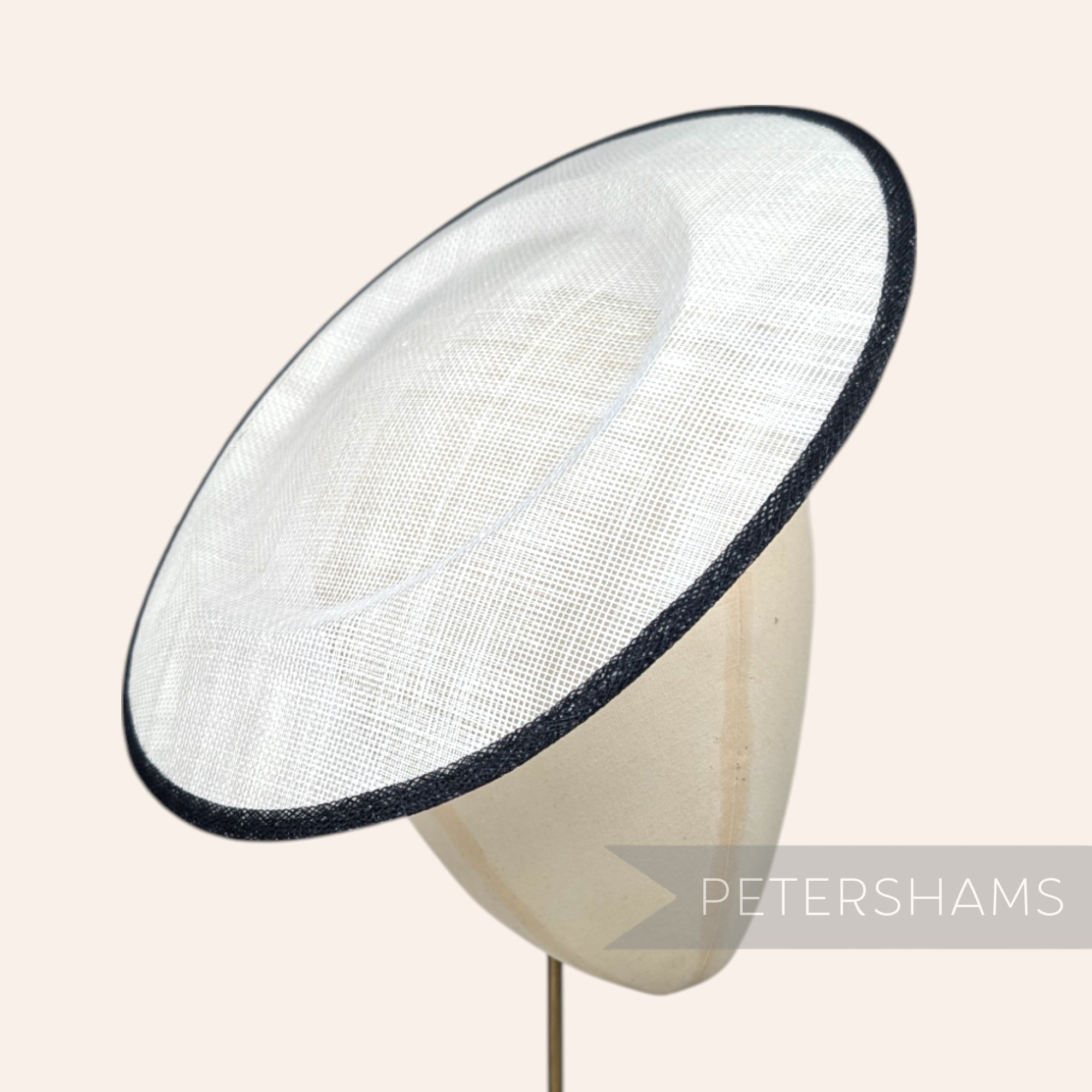 Petershams Millinery Supplies 29cm white sinamay fascinator base with a black edge trim