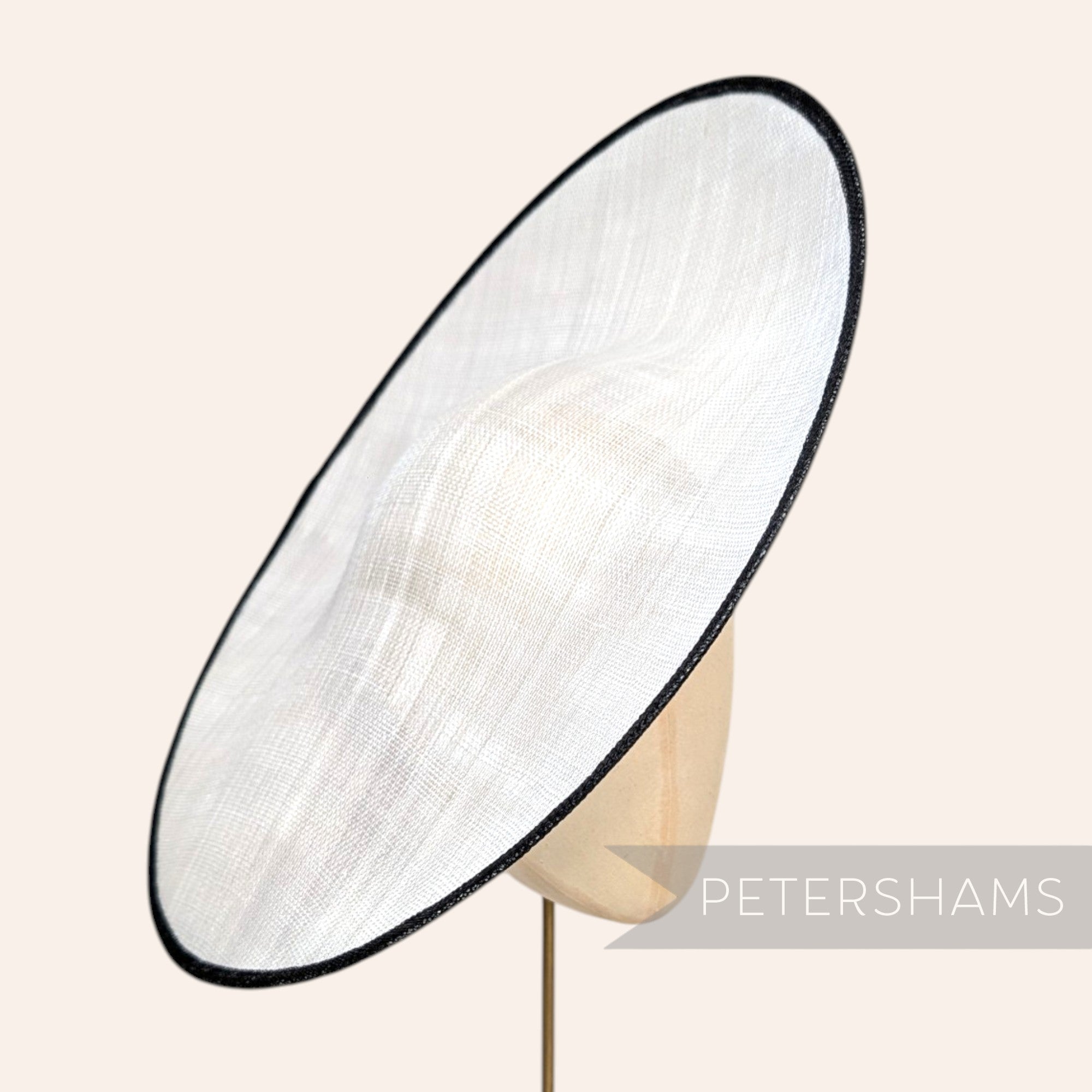 Petershams Millinery Supplies Catherine XL white sinamay fascinator hat base with a black trim